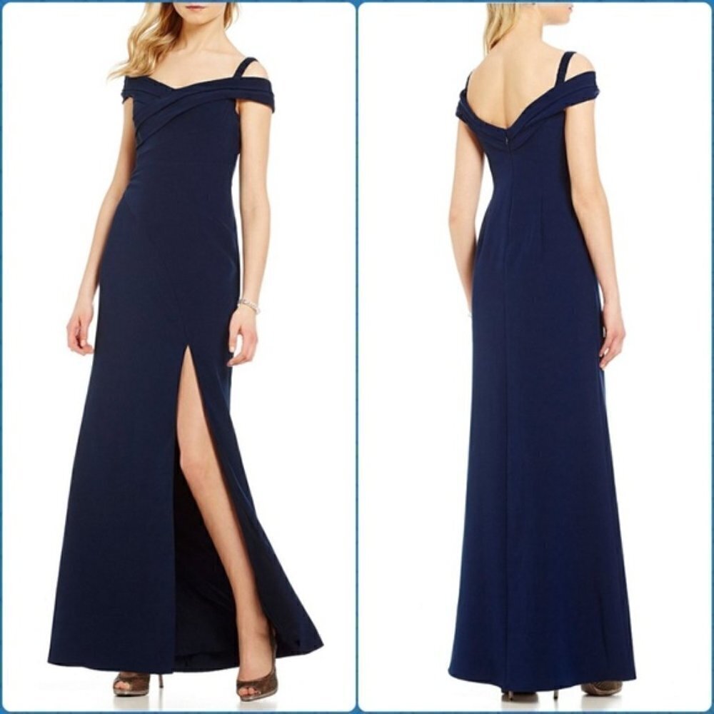 Aidan Mattox Off-The-Shoulder Front Slit Gown